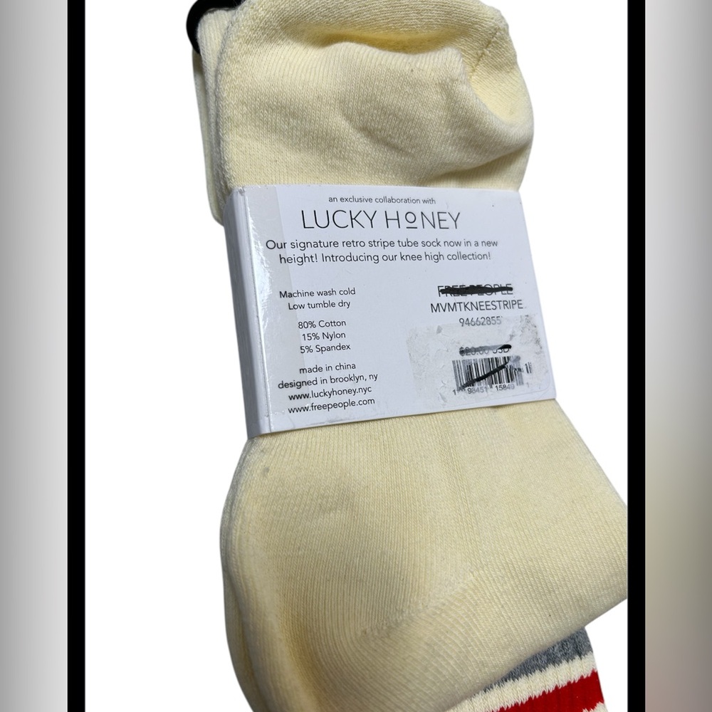 Lucky Honey Free People Movement Retro Yellow Knee High Socks - Picture 5 of 5